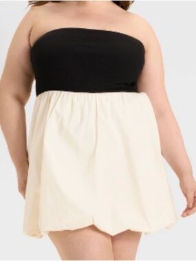 A New Day Black and Cream Strapless Bubble Mini Dress